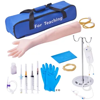 Vevor Phlebotomie-Kit, IV Übungsarm Übungssätze, Phlebotomie-Arm-Praxis-Kit 560 x 130 x 70 mm, Trainingsarm für Intravenöse Injektion Inkl. IV-Ständer, Infusionsschlauch, Aderpresse usw.