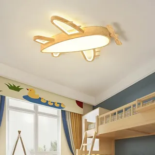 A.1.Coo Deckenlampe Dimmbar Kinderzimmerlampe Flugzeug Deckenleuchte Moderne Jugendzimmer Nachgeahmte Holzmaserung Metall Lampeschirm Deckenleuchten Kinderdecken Schlafzimmerlampe Kronleuchter(52CM)