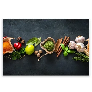 SMTDeco Herdabdeckplatte 80×52 cm – ESG gehärtetes Glas, kratzfest & rutschfest – Spritzschutz & Schneidebrett – für Induktion/Ceranfeld – 1-teilig, Motiv Gewürze Grau