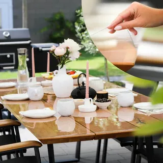 PROFOLIO Outdoor Tischfolie Transparent & Wetterfest - UV-beständige Tischschutzfolie mit 1mm Stärke - Für Garten, Balkon & Terrasse - Rechteckig 110 x 110cm - Tischfolie nach Maß