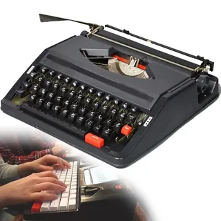 AALGO Schreibmaschine Vintage Klassische Manuelle Typewriter Kreative Retro Tragbar Schreibmaschine Robustes Vintage-Gehäuse Haltbarkeit mit Schwarz/rotem Band,30 X 30 X 10 cm,Black
