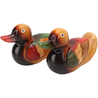 2 Stück Entenornament Holz Enten Statuen Handgeschnitzte Figuren, Mandarinenten Ornament aus Holz, Liebesvögel Figur Garten Vogel Statue Skulptur Hochzeit Geschenke Home Yard Decor(15x6,5x10,5cm)