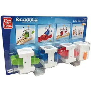 HaPe Quadrilla Steuerblock-Set, Murmelbahn Erweiterung mit 4 verschiedenen Steuerblöcken, ab 4 Jahre