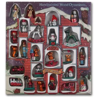 Brubaker 24-TLG. Set Weihnachtsbaumschmuck aus Holz bis zu 7,5 cm große Figuren, handbemalt und in exkl. XXL Weihnachts-Geschenkbox