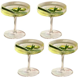 BEIJIALY Martini-Glas-Set, 4 Stück, Kristall-Cocktail-Coupe-Gläser, Gerippte Margarita-Gläser, Kristall-Martini-Gläser, Farbig, Cocktail-Glaswaren für Champagner, Martini(Bunt)