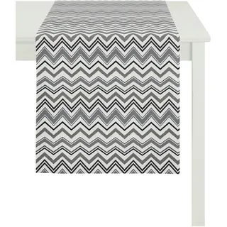 Tischläufer APELT "3950 OUTDOOR, Sommerdeko, Sommer", schwarz (schwarz, weiß), B:48cm L:140cm, Baumwolle, Polyacryl, Polyester, Tischdecken