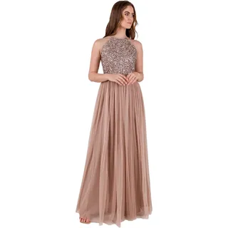 Maya Deluxe Women's Pailletten Cocktailkleid Damen Tüllkleid Kleid Nackenband Abendkleid Elegant für Hochzeit Brautjungfernkleid Bridesmaid Dress, Taupe Blush, EU 46(UK 18)