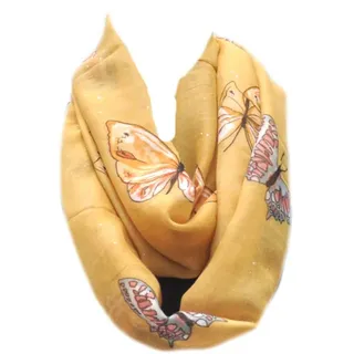 Euly Loop Schal Halstuch Tuch Schlauchschal Rundschal Damen Schmetterling (Senf) - Breite ca. 50cm x Umfang170cm