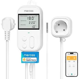 Meross Temperaturregler Smart Thermostat Steckdose mit Fühler für Heizung und Kühlung 16 A