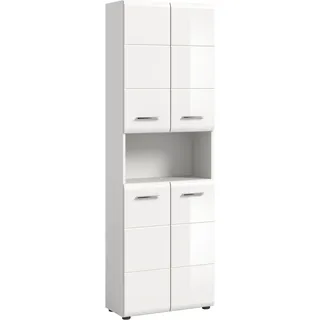 WELLTIME Stauraumschrank WELLTIME "FLORENZ, TOPSELLER, Höhe 185 cm, 4 Türen, 4 Fachböden, 1 offenes Fach", weiß (weiß, weiß hochglanz), B:60cm H:185cm T:30cm, FSC-zertifizierter Holzwerkstoff, MDF, Schränke, Stauraumschrank, hochwertige MDF Front, Griff 