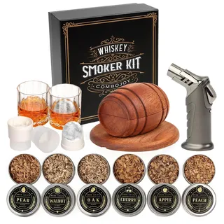 Whiskey Smoker Kit with Torch,6 Flavors Wood Chips, 2 Glasses, 2 Ice Ball Molds,Cocktail Smoker Infuser Kit, Old Fashioned Drink Smoker Kit, Husband , Boyfriend (Without Butan)