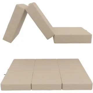 POKAR Klappmatratze 3-teilige Faltmatratze Camping Matratze Gästematratze Feldbett Klappbett Gästebett Bodenmatratze Schlafmatratze 80 x 195 x 15 cm, Beige