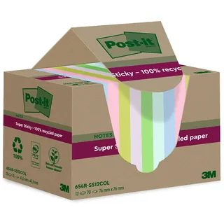 Post-it Post-it® Super Sticky Recycling Notes Haftnotizen extrastark farbsortiert, 12 Blöcke