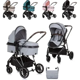 Chipolino Kinderwagen Aura 2 in 1 umbaubar Wickeltasche Sitz umkehrbar bis 22 kg hellgrau - Grau