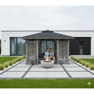 Pavillon Sara 357x357cm Bausatz Fichte kdi grau vorlasiert mit Holzdach