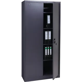 Mendler Aktenschrank HWC-H17, Stahlschrank Büroschrank Schrank, 2 Türen abschließbar Metall ~ 185x90x40cm dunkelgrau