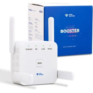 Wifi Nation® WiFi-Booster, 1200 Mbit/s, 2,4 GHz und 5 GHz, Dual-WLAN-Signal-Internet-Booster mit RJ45-Ethernet-Port, unterstützt AP/Router/Repeater-Modus