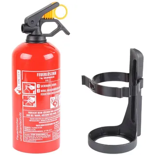 EXDINGER Pulver-Feuerlöscher kompakter BC Pulver-Autofeuerlöscher gemäß DIN EN 3-7 (1 kg), Dauerdruck, BC Pulver, (2-St) Dauerdrucklöscher, Sicherungskeil, mehrfach befüllbar rot Ø 9.5 cm x 8.5 cm x 25.5 cm