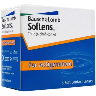Bausch + Lomb SofLens Toric Monatslinsen, torische Kontaktlinsen, weich, 6 Stück BC 8.5 mm/DIA 14.5 / CYL -1.25 / Achse 140 / -1.75 Dioptrien