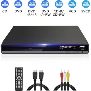 HD DVD Player für TV HDMI AV Ausgang mit Kabel Enthalten, 1080P DVD-CD-Player mit USB Eingang, Alle Regionen Frei, Fehler Korrektur, Integriertes ... - Schwarz
