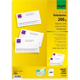 Sigel Visitenkarten DP939 satiniert weiß 200 g/qm, 600 St.