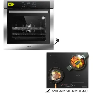 KB Elements Induktions Herd-Set Kratzfestes Induktion 60 cm mit Einbaubackofen 60 cm, mit 2-fach-Teleskopauszug, Einbaubackofen Full Touch, Kratzfestes Induktionskochfeld silberfarben