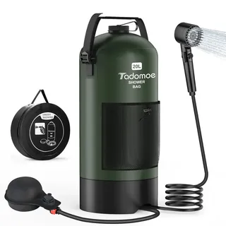Tadomoe 20 Liter Camping Dusche mit Fußluftpumpe, Solardusche mit Camping-Tasche Und Düse für Camping Strand Wandern Reise