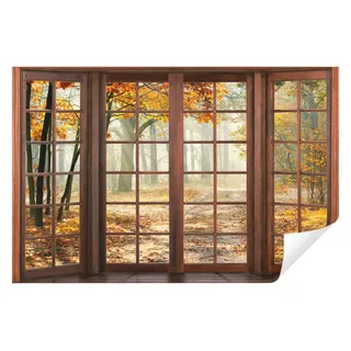 Wallarena Fototapete 3D EFFEKT Wald Fenster Natur Landschaft Tapete Wohnzimmer Schlafzimmer, Glatt, 3D-Optik, Vliestapete inklusive Kleister 3.68 m x 2.54 m