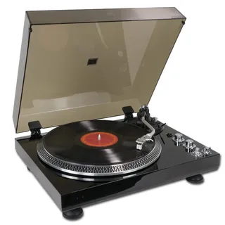 Plattenspieler Vintage-Plattenspieler für Vinyl-Schallplatten, Riemengetriebener Plattenspieler, Vorverstärker, 33 oder 45 RPM, RCA Line Lp Vinyl-Player für Sound, Aluminium-Teller, Schwarz
