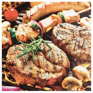 Home fashion Home Fashion, Steak Lunch-Servietten aufgefaltetes Maß 33 cm x 33 cm, im Viertelfalz, 20 Servietten Leckereien vom Grill | | Barbecue | Essen | grillen | Sommer | Tischdeko | Decoupage | Serviettentechnik 33x33cm