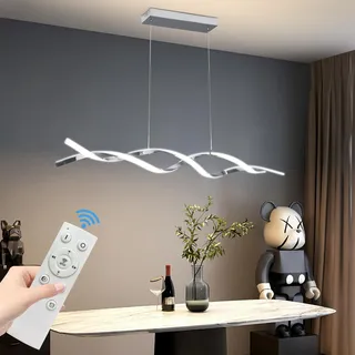 Mikeru 120cm LED Pendelleuchten Höhenverstellbar, LED Chrom Moderne Hängeleuchte Esstisch Hängelampe Dimmbar 10% bis 100% Höhenverstellbarer Wave Pendelleuchte Esstisch für Wohnzimmer, Küche