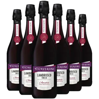 Vilaveroni Lambrusco Emilia IGT Amabile – Italienischer Rotwein Perlwein süß – 6 x 0,75L – Frizzante aus Emilia-Romagna, ideal als Aperitif