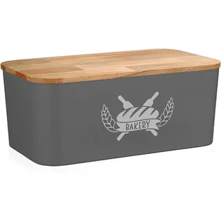 Lashuma Brotaufbewahrung 36x21 cm, Brot Behälter Box mit Deckel, eckiger Brotkasten Grau