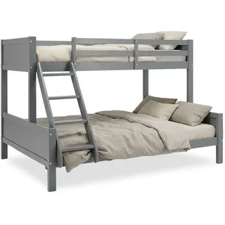 Homestyle4u Etagenbett 90 x 200 cm Kiefer massiv grau