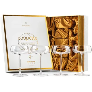 Coupette Cocktail Martini Gläser und Champagnerschalen | 4er Set | Elegante 260 ml Kristall Coupe Cocktailgläser mit Langen Stiel für Champagner, Espresso Martini, Daiquiri, Cosmopolitan