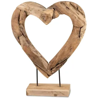 formano Deko Objekt Herz Holz Skulptur aus massivem Teakoholz 64 cm auf Standfuß, modernes Wohnaccessoire mit Herzform für Sideboard, Regal & Büro