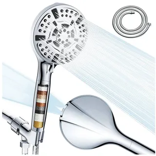 Cobbe Duschkopf mit Filter, Hochdruck Handbrause mit Schlauch, 6 Strahlarten Duschkopf Wassersparend mit Filtration in 20 Schichten, Duschbrause für Hartes Wasser,Rest-Chlor,Bakterien, Schwermetall