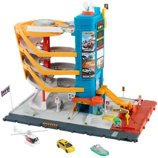 Matchbox Spielzeugautos Spielset, Parkhaus Garage 5 Etagen, von Kindern und Autos aktivierbare Funktionen, enthält Taxi, Boot und Hubschrauber im Maßstab 1:64 3+ | Gr.: onesize