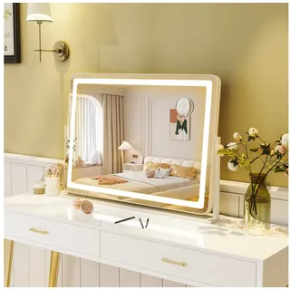 Costway Schminkspiegel mit 3 Lichtfarben & Touch-Steuerung, 360° drehbarer Hollywood Spiegel, Beleuchtung, Einstellbarer Helligkeit,