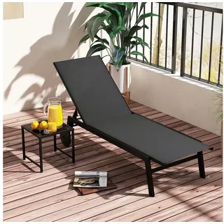 COSTWAY Gartenliege, 2 St., Liegestuhl-Set verstellbar mit Tisch, Rollen