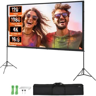 Vevor Projektion Beamer Leinwand mit Ständer 304,8 cm HD 4K Outdoor Indoor Projektor Screen Schnelles Klappbare Tragbare Filmleinwand 16: 9 für Heimkino, Camping und Freizeitveranstaltungen Schwarz