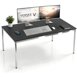 Versee Schreibtisch Schwarz, Holzwerkstoff, Rechteckig, Rundrohr, 60x75.5x150 cm Arbeitszimmer, Schreibtische, Bürotische