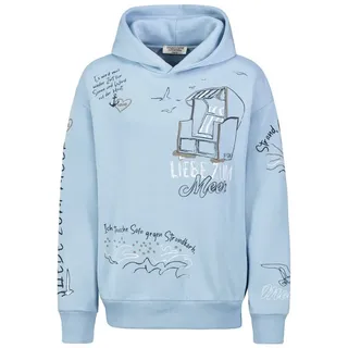 Eight2Nine Kapuzenpullover Damen Hoodie Kapuzenpullover allover Küstenprint Sweater, Kapuzensweatshirt mit seitl. Eingrifftaschen blau S