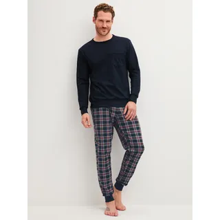 Schlafanzug CALIDA "Family & Friends", Herren, Gr. XL (56), blau (schwarz sapphire), Single Jersey, Obermaterial: 100% Baumwolle, Homewear-Sets Schlafanzug