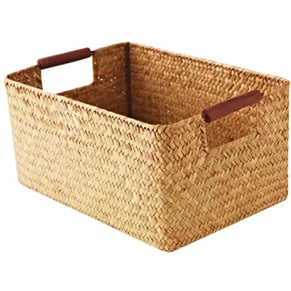 Zerodeko Handgefertigter Gewebter Korb Mit Griff Aufbewahrungsbehälter Für Küche Zuhause Büro Wohnheim Organizer