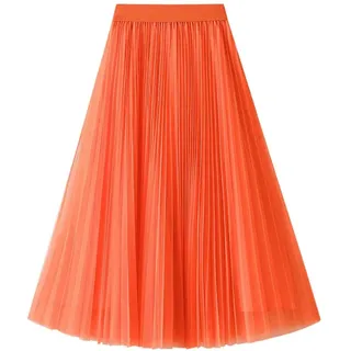 JNWHY Hübscher Rock Bleistiftrock Damen Tüll Röcke Frauen Mode Prinzessin Solid Mesh Hohe Taille Plissee Langer Rock Weiblich OneSize Orange - Einheitsgröße