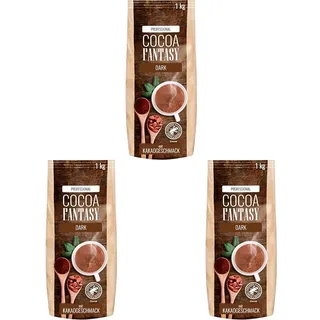 Cocoa Fantasy Dark, Dunkle Trinkschokolade, 1kg Kakao Pulver für heiße Schokolade, 30% Kakaoanteil (Packung mit 3)