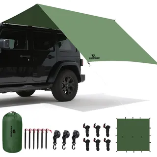 AVOFOREST Tarp 3x3 Wasserdicht,Tarp Ultraleicht Zeltplane,Camping Zeltplane mit 19 Öse+Aluminiumstifte+Nylonseile+Haken Saugnapf,Anti-UV & Schnee & Regen,für Camping Picknick Wandern Hängematte