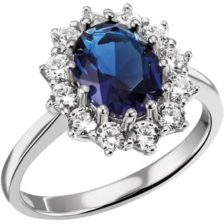 FIRETTI Fingerring FIRETTI "Schmuck Geschenk Silber 925 Damenring Lady D Diana Royal" Gr. 60, blau (silberfarben, saphirblau, kristallweiß), Fingerringe, Damen, 60, Silber 925 (Sterlingsilber), 2,1mm, Fingerring, mit Zirkonia (synth.), Glasstein