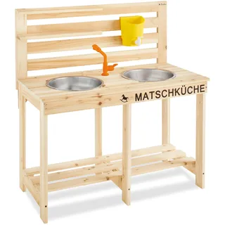 Pinolino Matschküche Malu mit 2 Waschschüsseln und Wassertank, - Natur